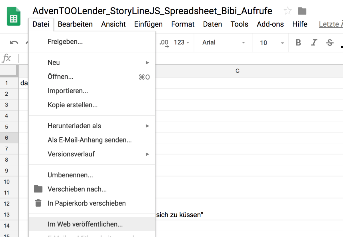 Der Screenshot eines Spreadsheets.