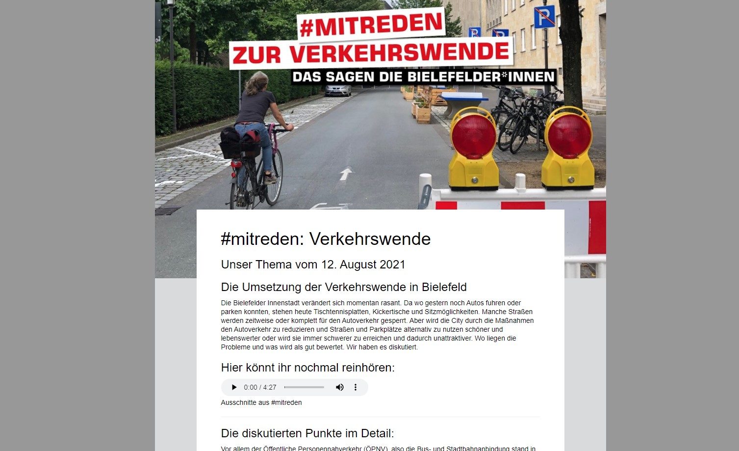 Screenshot Website Radio Bielefeld #mitreden Verkehrswende 